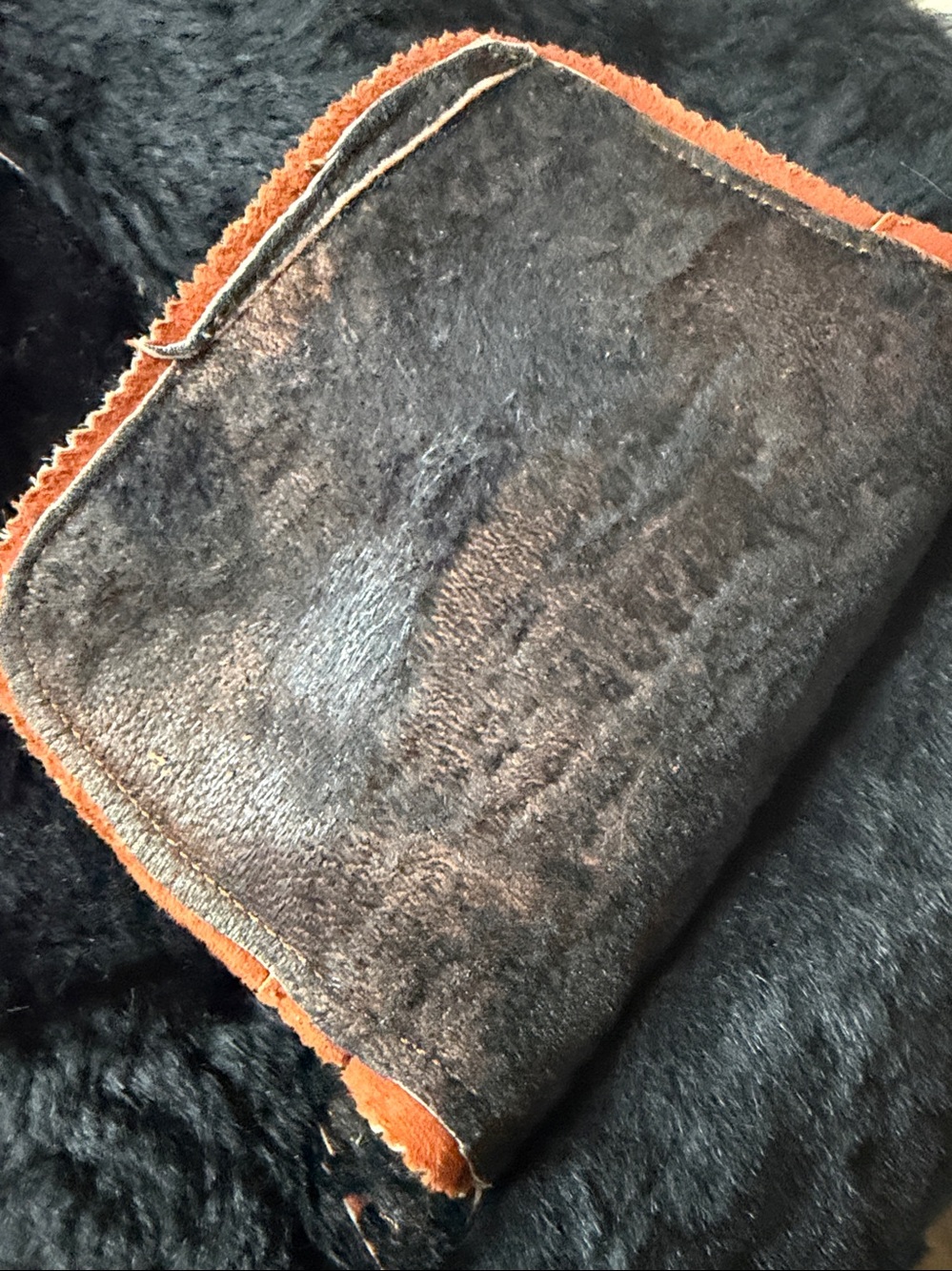 Women's Rust Shearling Hooded Coat with Black Fur Trim - Picture 5 of 5